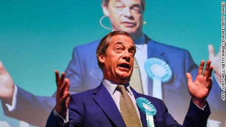 EDINBURGH, SCOTLAND - MAY 17: Nigel Farage attends a rally with the Brexit Party's European election candidates at the Corn Exchange in Edinburgh on May 17, 2019 in Edinburgh, Scotland. The Brexit Party leader was speaking at his first Scottish rally of the European election campaign. (Photo by Jeff J Mitchell/Getty Images)