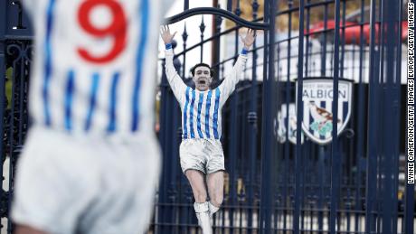 West Brom&#39;s Jeff Astle gates outside the club&#39;s Hawthorns stadium.