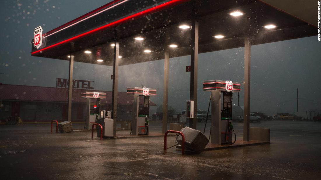 A Phillips 66 gas station near I-35 in Perry, Oklahoma just before a funnel-shaped cloud passed through on Monday, May 20.