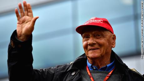 Niki Lauda celebrates after the Formula One Grand Prix of Great Britain at Silverstone on July 16, 2017 in Northampton, England.  