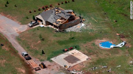 A house damaged in a tornado  in Mangum, Oklahoma.