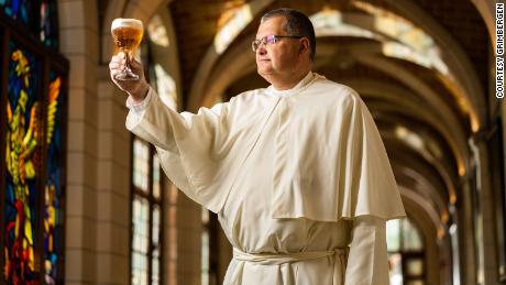 Father Karel Stautemas, subprior at Grimbergen Abbey, who is studying to be a brewer to join the microbrewery team.