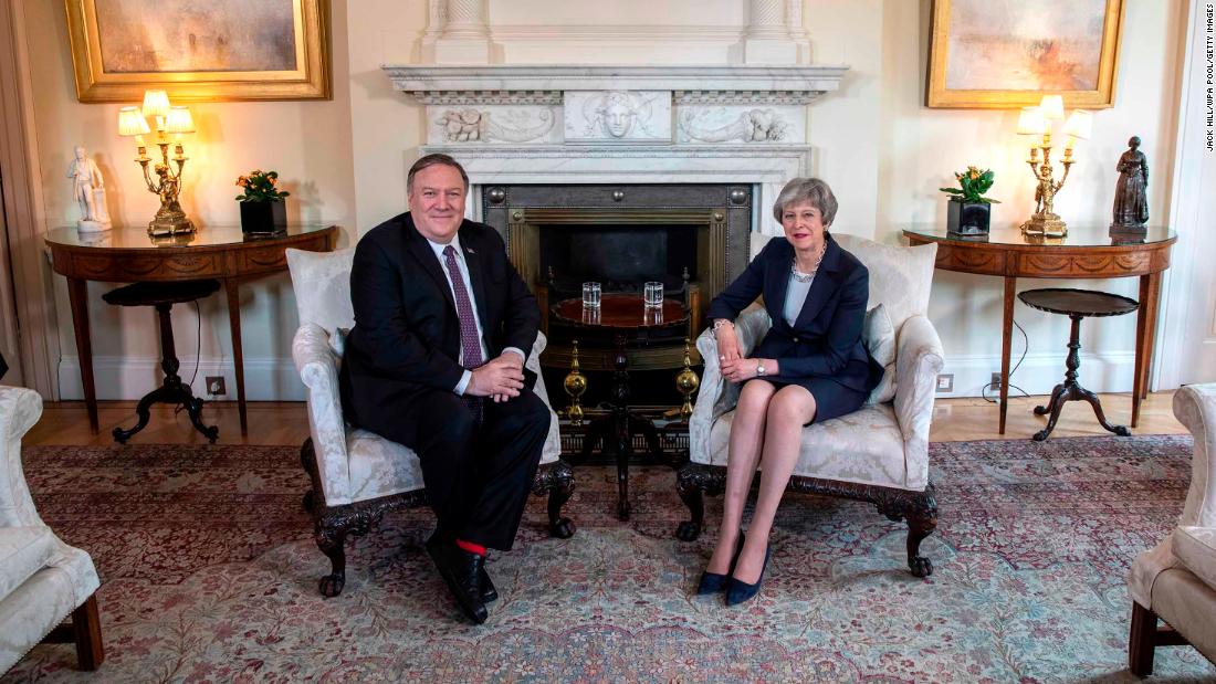 US Secretary of State Mike Pompeo meets with May in London in May 2019.