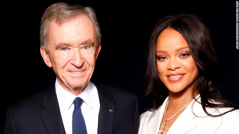 Rihanna and LVMH Chairman Bernard Arnault attend the Fenty launch on May 22, 2019 in Paris. 