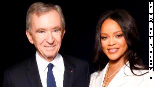 Rihanna and LVMH Chairman Bernard Arnault attend the Fenty launch on May 22, 2019 in Paris. 