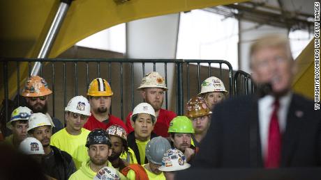 Engineers listen as U.S. President Donald Trump during an event at the Local 18 Richfield Facility of the Operating Engineers Apprentice and Training center in Richfield, Ohio, U.S., on Thursday, March 29, 2018. Both Congress and Trump&#39;s own infrastructure advisers have shied away from the kind of sweeping infrastructure plans Trump discussed at a February White House meeting with local and state officials. Photographer: Ty Wright/Bloomberg via Getty Images