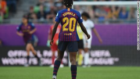 Oshoala scored Barcelona&#39;s only goal as the Catalans were defeated by Lyon in the Women&#39;s Champions League final. 