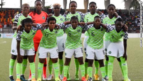 The Super Falcons pose before the WAFU final with the Ivory Coast. 