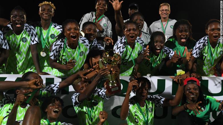 The Super Falcons celebrate victory over the Ivory Coast in the West African Football Union (WAFU) women&#39;s final.