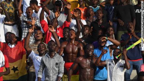 Supporters cheer during the WAFU semi-final between Ghana and Nigeria.