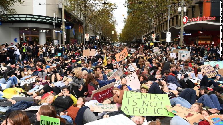 Activists in Melbourne, Australia, take part in the Global Climate Strike on May 24, 2019. 