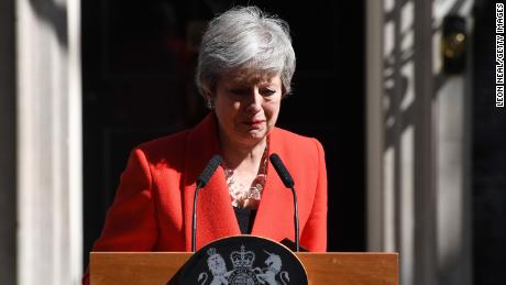 May breaks down during her statement outside 10 Downing Street on Friday. 