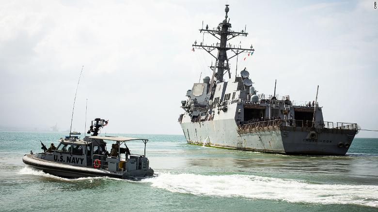 The USS Chung-Hoon leaves Djibouti on its way back to its home port. The destroyer took part in this year&#39;s Cutlass Express exercise. 