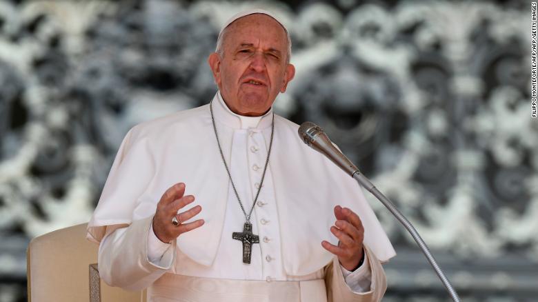 Pope Francis addressing worshipers May 8, 2019, at St. Peter&#39;s in the Vatican. 