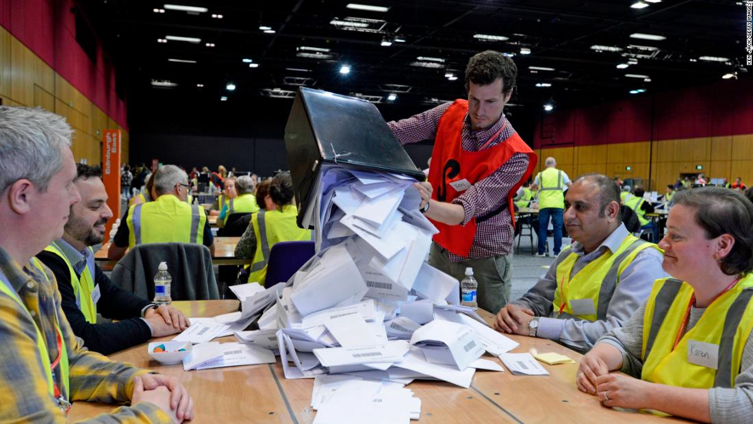 EDINBURGH, SCOTLAND - MAY 26: Counting of votes for the European election gets under way at the Edinburgh International Conference Centre, on May 26, 2019 in Edinburgh, Scotland, United Kingdom. (Photo by Ken Jack/Getty Images)