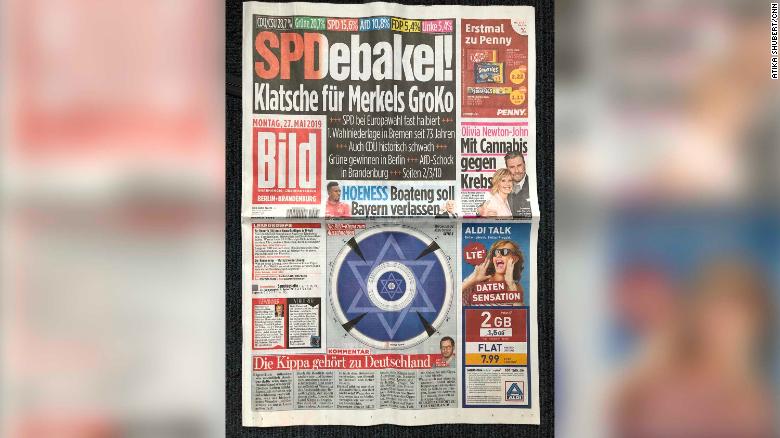 Germany&#39;s Bild newspaper publishes cut-out kippah in campaign against anti-Semitism
