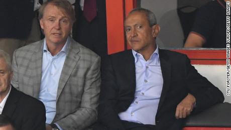 Aston Villa owners Nassef Sawiris (r) and Wes Edens looked on during a friendly match between Aston Villa and West Ham United at Banks&#39; Stadium in July. 