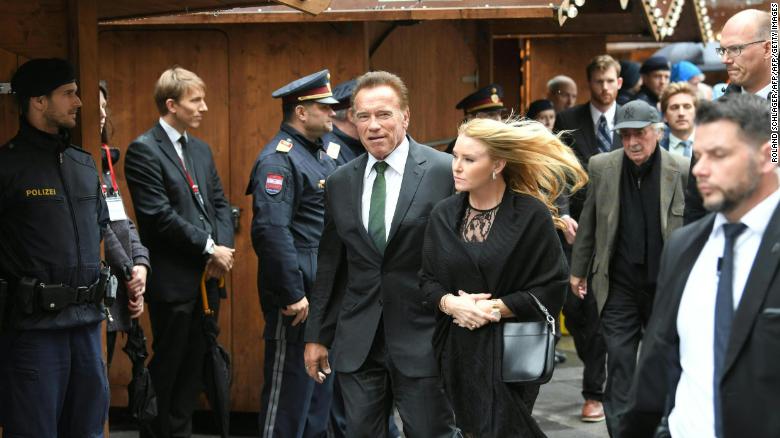 Arnold Schwarzenegger and girlfriend Heather Milligan arrive at St. Stephen&#39;s in Vienna.