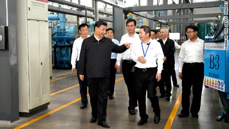 Chinese President Xi Jinping at JL MAG Rare-Earth Co. Ltd. in the city of Ganzhou in east China&#39;s Jiangxi Province on May 20.