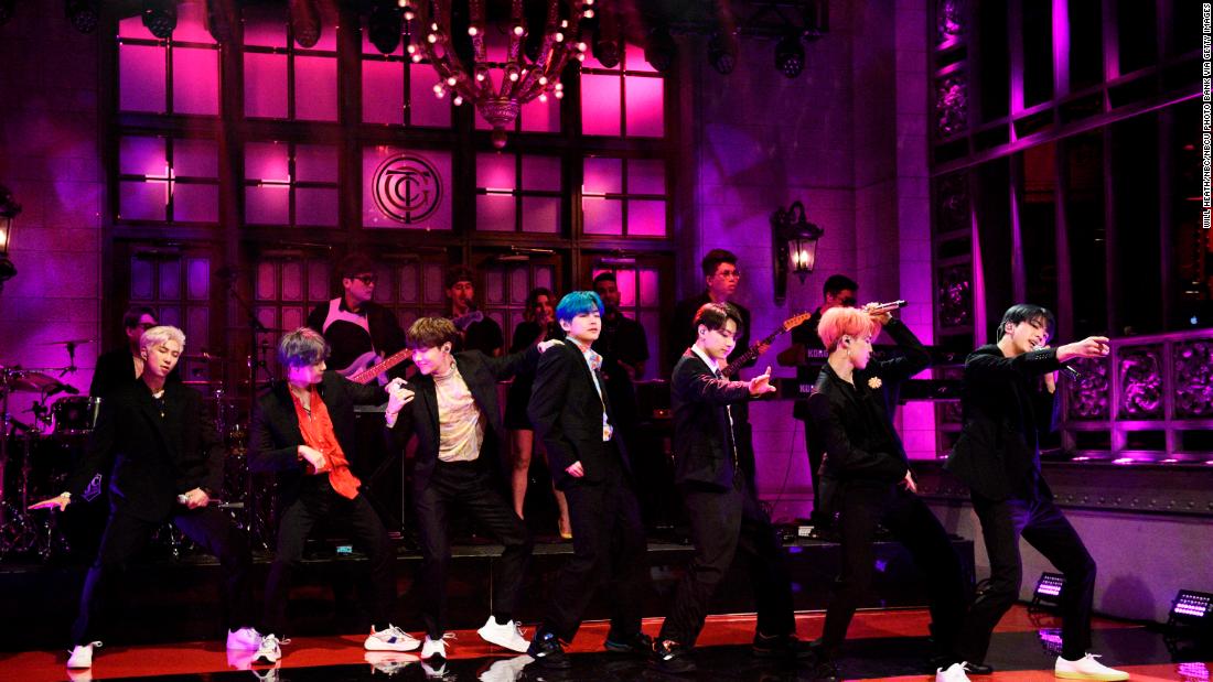 BTS become the first K-pop group to perform on Saturday Night Live on April 13, 2019. They perform their new single &quot;Boy With Luv.&quot;