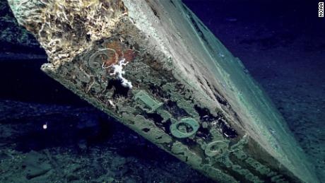 The number &quot;2109&quot; is visible along the trailing edge of the rudder. The pattern of nails securing the copper sheathing is also visible.