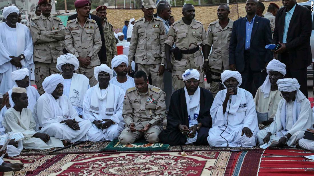 Gen. Mohammed Hamdan Dagalo, the deputy head of the military council that assumed power in Sudan, prays during a Ramadan event in Khartoum on May 18.