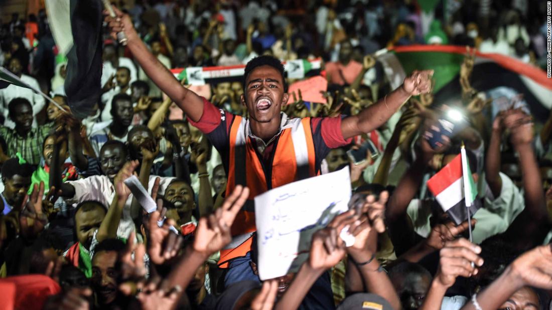 Protesters gather for a sit-in outside the military headquarters in Khartoum on May 19.