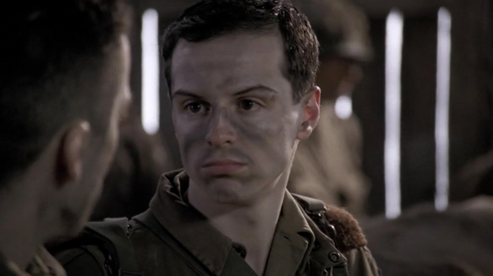  Andrew Scott, in the Band of Brothers cast is covered in war paint during a scene in the show