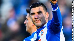 In this file photo, Jose Antonio Reyes of RCD Espanyol celebrates after scoring against Sevilla FC on January 29, 2017 in Barcelona, Spain.