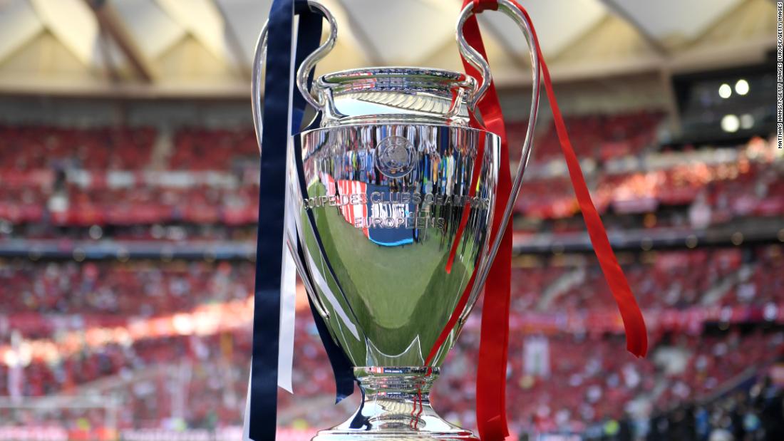 The Champions League trophy is seen on display inside the stadium prior to the start of the final between Liverpool and Tottenham on Saturday. 