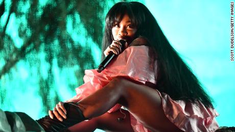 Rapper SZA performs on the Coachella stage during week 1, day 1 of the Coachella Valley Music And Arts Festival on April 13, 2018 in Indio, California.