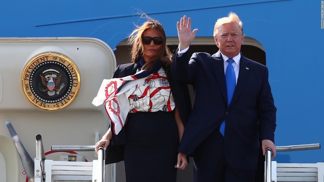 The Trumps arrive at Stansted Airport.