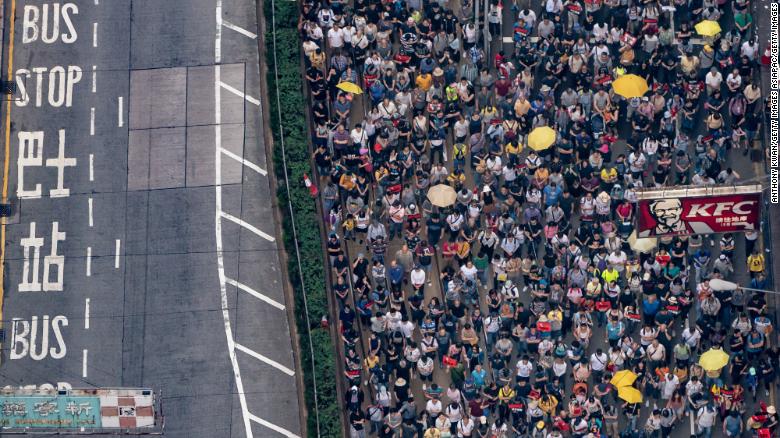 Protesters take part in a protest against the proposed extradition law on April 28, 2019 in Hong Kong, China.