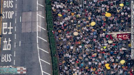 Protesters take part in a rally against the proposed extradition law on April 28, 2019, in Hong Kong.