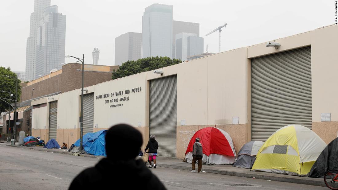 Tents and tarps erected by homeless people are shown along the sidewalks in Skid Row on June 4.