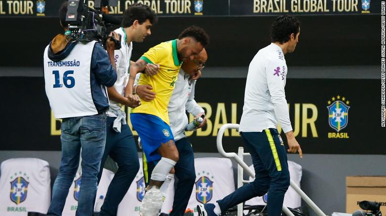 Neymar limped off during Brazil's 2-0 win over Qatar in Brasilia.