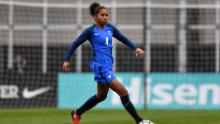 COLUMBUS, OH - MARCH 1:  Laura Georges #4 of France controls the ball against England on March 1, 2018 at MAPFRE Stadium in Columbus, Ohio. England defeated France 4-1.  (Photo by Jamie Sabau/Getty Images)