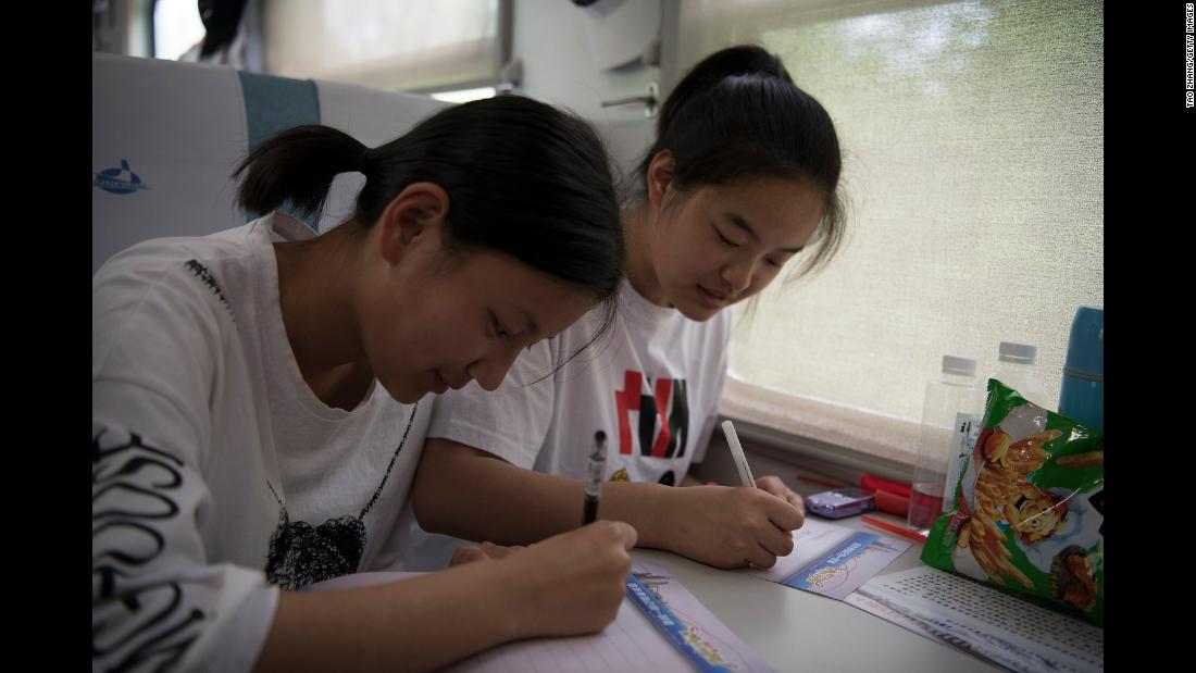 Students study for their college entrance exam on a &quot;gaokao train&quot; in Inner Mongolia on June 5, 2019. 