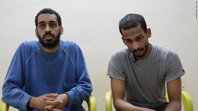 Alexanda Kotey (left) and Elshafee Elsheikh, captured ISIS members from a cell commonly known as the Beatles, at a Syrian Democratic Forces location in Northern Syria.