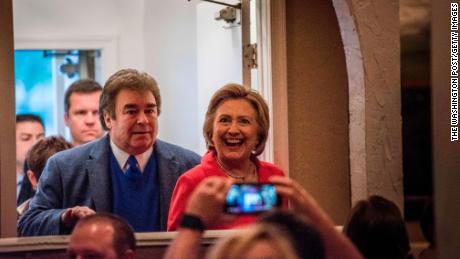 SCRANTON, PENNSYLVANIA - Former Secretary of State Hillary Clinton, followed by her brother, Tony Rodham, stop at Casa Bella Italian Restaurant in Scranton, Pennsylvania on Friday evening April 22, 2016. Hillary Clinton&#39;s father was born in Scranton, and she has family in the area. (Photo by Melina Mara/The Washington Post via Getty Images)