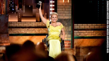 Ali Stroker accepts the Best Performance by an Actress in a Featured Role in a Musical award for Rodgers &amp; Hammerstein&#39;s Oklahoma! onstage during the 2019 Tony Awards