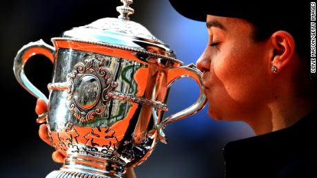 Barty celebrates last year&#39;s French Open win. 