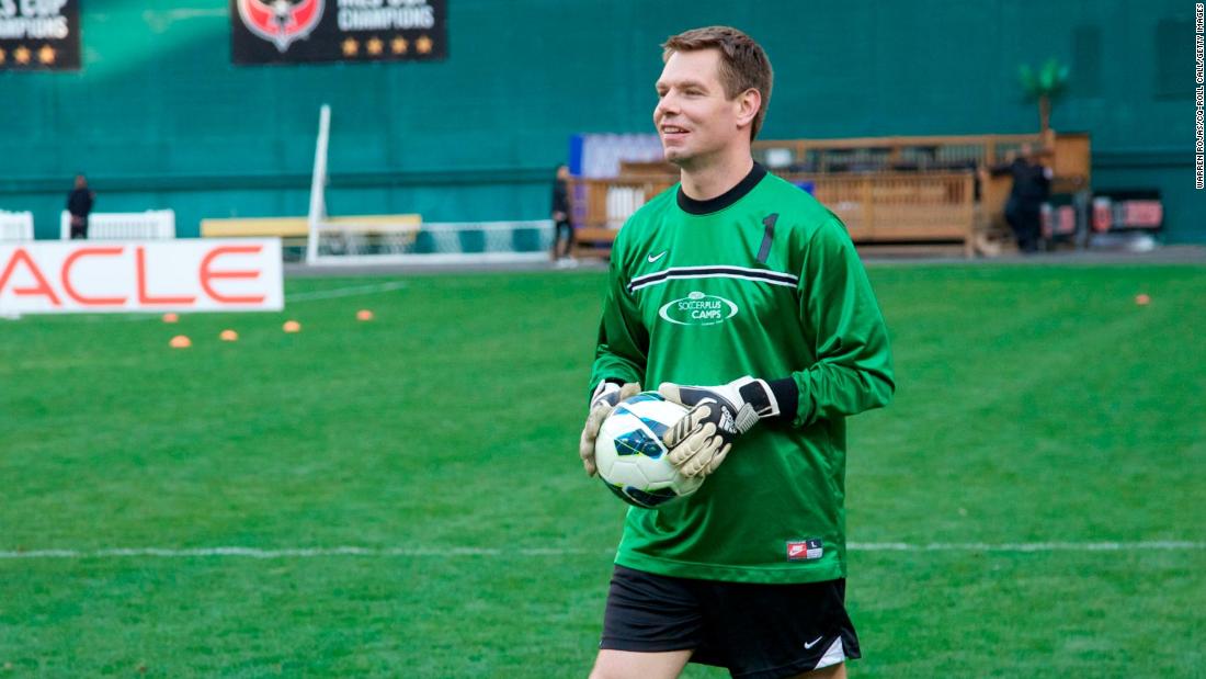 Swalwell warms up before playing in a charity soccer match in April 2014. Swalwell played soccer for a couple of years in college.
