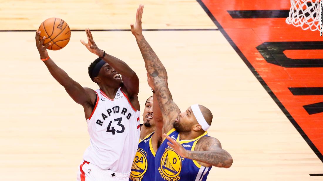 Siakam shoots during Game 1 on Thursday, May 30. Siakam scored a career-high 32 points as the Raptors won 118-109.