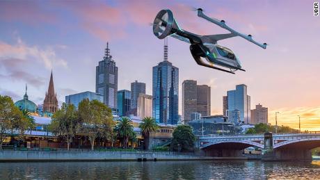 An artist&#39;s impression of an Uber flying taxi, which the company aims to bring to Melbourne next year.