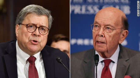 At left, Attorney General William Barr, and, at right Commerce Secretary Wilbur Ross.