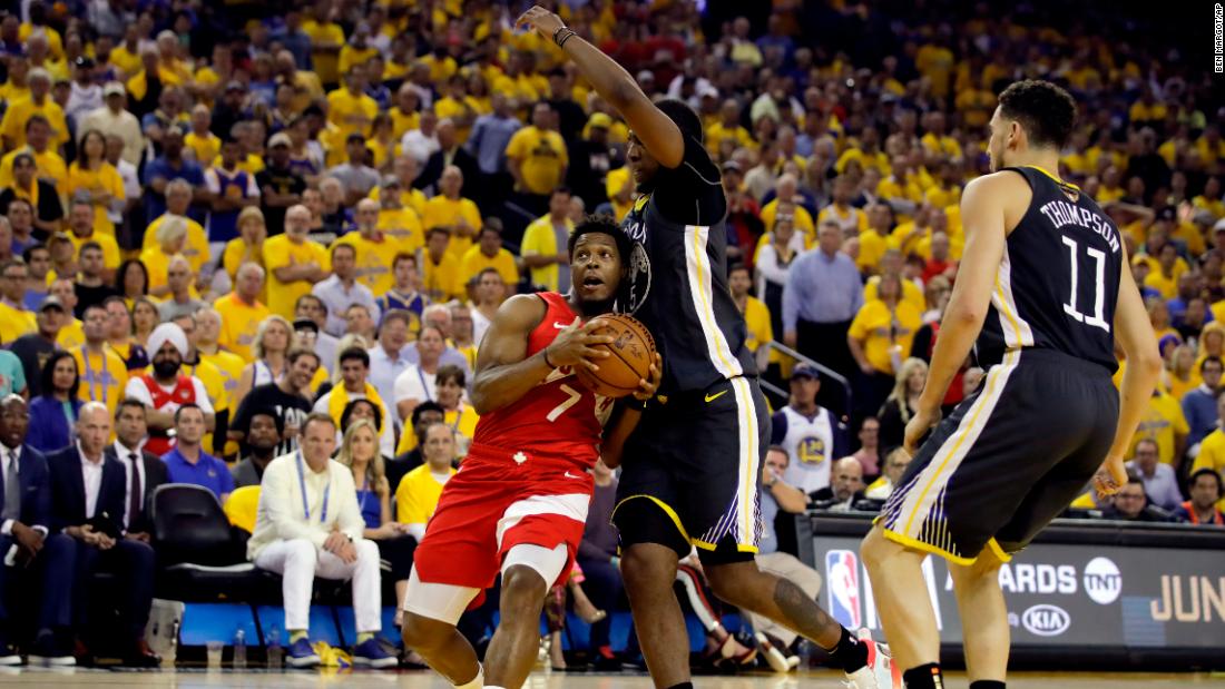 Lowry drives to the basket during the first half of Game 6. He had 21 points and six assists by halftime.