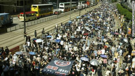 A huge protest against a controversial anti-subversion law, known as Article 23, in July 2003.