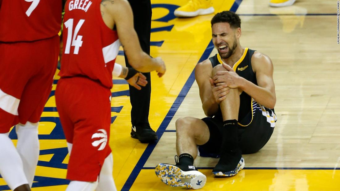 Golden State guard Klay Thompson fell awkwardly in the third quarter and twisted his knee. He shot two free throws after the play and then went to the locker room. He did not return to the game after that.