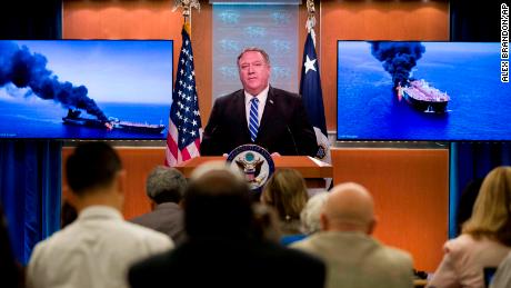 US Secretary of State Mike Pompeo speaks about the tanker attacks at the State Department on  Thursday.